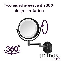 Jerdon Twosided Wallmounted Makeup Mirror With Halo Lighting Lighted Makeup Mirror With 5X Magnification Wallmount Arm