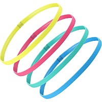 Sumind 4 Pieces Thick Non-Slip Elastic Sport Headbands Football Hair Headbands for Women and Men (Fluorescent Green, Rose Red, Green, Royal Blue)