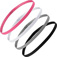 Sumind 4 Pieces Thick Nonslip Elastic Sport Men Thin Headbands Football Hair Headbands For Womenblack Pink White Gray