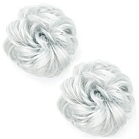 2Pcs Messy Hair Bun Hair Piece Scrunchy Hair Bun Pieces Extension Curly Wavy Rubber Band Elastic Scrunchie Ponytail Hair Accesso