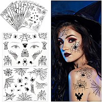 94 Pieces Halloween Spider Face Tattoos Spider Webs Temporary Tattoos Shoulder Arm Back Body Art Sticker For Witch Halloween Cos