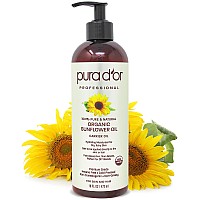 PURA D'OR Organic Sunflower Seed Oil (16oz) USDA Certified 100% Pure Carrier Oil - Moisturizing & Nourishing For Skin, Face, & Hair (Packaging May Vary)