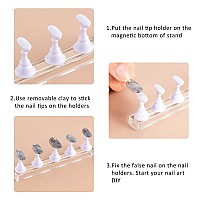 Blulu 2 Sets Acrylic Nail Display Stand Nail Practice Holder Magnetic Nail Practice Stand Fingernail Diy Nail Design Stand For F