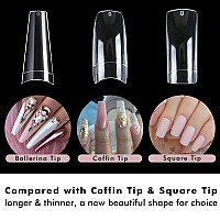 Clear Acrylic Nail Tips Coffin Nail Tips Btartbox 500Pcs Artificial Ballerina Shaped Fake Nails Half Cover False Nail With Cas