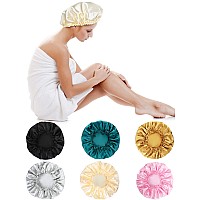 6 Pieces Sleep Cap Satin Bonnet Sleeping Hat Soft Elastic Night Hair Cover For Women Girls Black Beige Silver Gold Pink Pe