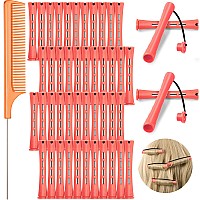 48 Pieces Cold Wave Hair Perm Rods And Plastic Curlers With Steel Pintail Comb For Hairdressing And Styling Pink 051 Inch 1