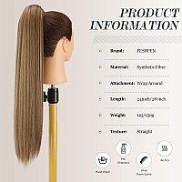 Feshfen Straight Long Ponytail Extensions 24 Inch Brown And Blonde Wrap Around Synthetic Ponytails Hair Piece Pony Tail Hair Ext