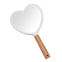 Yeake Hand Held Mirror With Handle For Makeupsmall Cute Wood Hand Mirror For Shaving With Hole Hanging Singlesided Portable Tr