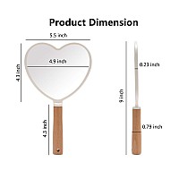 Yeake Hand Held Mirror With Handle For Makeupsmall Cute Wood Hand Mirror For Shaving With Hole Hanging Singlesided Portable Tr