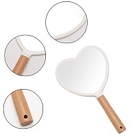 Yeake Hand Held Mirror With Handle For Makeupsmall Cute Wood Hand Mirror For Shaving With Hole Hanging Singlesided Portable Tr