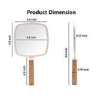 Yeake Hand Held Mirror With Handle For Makeupsmall Cute Wood Hand Mirror For Shaving With Hole Hanging Singlesided Portable Tr