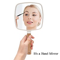 Yeake Hand Held Mirror With Handle For Makeupsmall Cute Wood Hand Mirror For Shaving With Hole Hanging Singlesided Portable Tr