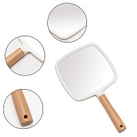 Yeake Hand Held Mirror With Handle For Makeupsmall Cute Wood Hand Mirror For Shaving With Hole Hanging Singlesided Portable Tr