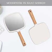 Yeake Hand Held Mirror With Handle For Makeupsmall Cute Wood Hand Mirror For Shaving With Hole Hanging Singlesided Portable Tr