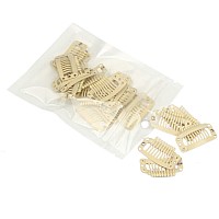 Feihong 20Pcs 9Teeth Stainless Snap Hair Clips Hair Extension Clips Wig Accessories Clip Diy Clips For Hairpieces Wigs Beig