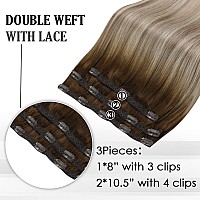 Full Shine Clip On Hair Extensions Human Hair 16 Inch Lace Clip In Extensions Real Human Hair Medium Brown Ombre Ash Brown Mix L