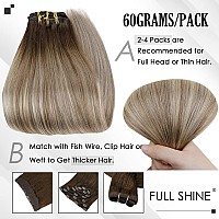 Full Shine Clip On Hair Extensions Human Hair 16 Inch Lace Clip In Extensions Real Human Hair Medium Brown Ombre Ash Brown Mix L