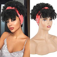 Aisaide Short Afro Kinky Curly Wigs For Black Womensynthetic High Puff Afro Ponytail Drawstring Black Wig With Bangs Wrap Wigs