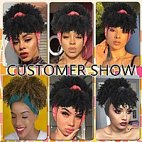 Aisaide Short Afro Kinky Curly Wigs For Black Womensynthetic High Puff Afro Ponytail Drawstring Black Wig With Bangs Wrap Wigs