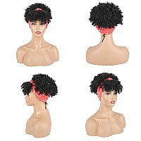 Aisaide Short Afro Kinky Curly Wigs For Black Womensynthetic High Puff Afro Ponytail Drawstring Black Wig With Bangs Wrap Wigs