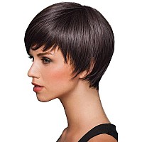 QUEENTAS Short Brown Pixie Wigs for Women Short Hair with Bangs Pixie Cut Bob Layered Straight Heat Resistant Synthetic Full Wigs for Black White Women (Dark Brown #4A)