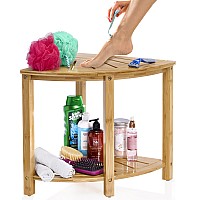 Sorbus Bamboo Shower Stool Corner Bath Bench Waterproof Wood Chair For Inside Shower Bathtub Seat With Shelf For Shaving L