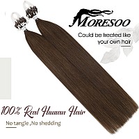 Moresoo Micro Links Hair Extensions Chocolate Brown Remy Microbead Hair Extensions Human Hair Dark Brown Micro Link Human Hair Extensions Straight 50G/50S 22 Inch #4