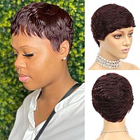 VRVogue Short Human Hair Pixie Wigs Pixie Cut Short Black Wavy Wigs Layered Short Human Hair Wigs for Black Women (Pixie Cut Wigs, BUG#)