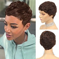 VRVogue Short Human Hair Pixie Wigs Pixie Cut Short Black Wavy Wigs Layered Short Human Hair Wigs for Black Women (Pixie Cut Wigs, 4#)