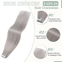 Tape In Hair Extensions Real Human Hair 20Pcs 40G 100 Remy Hair Extensions Of Balayage Grey Seamless Straight Double Sided Tape