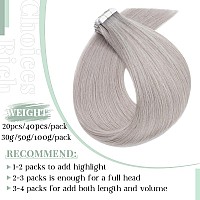 Tape In Hair Extensions Real Human Hair 20Pcs 40G 100 Remy Hair Extensions Of Balayage Grey Seamless Straight Double Sided Tape