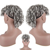 Wig Short Afro Kinky Curly Ponytail Hairpiece And Bangs Clip In On Synthetic Curly Hair Bun Made Of Kanekalon Fibre Puff Ponytai