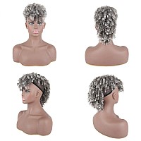 Wig Short Afro Kinky Curly Ponytail Hairpiece And Bangs Clip In On Synthetic Curly Hair Bun Made Of Kanekalon Fibre Puff Ponytai