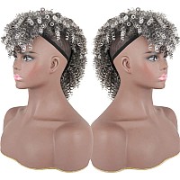 Wig Short Afro Kinky Curly Ponytail Hairpiece And Bangs Clip In On Synthetic Curly Hair Bun Made Of Kanekalon Fibre Puff Ponytai