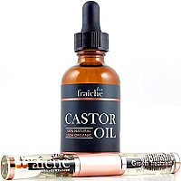 Castor Oil (2Oz) + Filled Mascara Tube Usda Certified Organic, 100% Pure, Cold Pressed, Hexane Free By Live Fraiche. Stimulate Growth For Eyelashes, Eyebrows, Hair. Lash Growth Serum. Brow Treatment