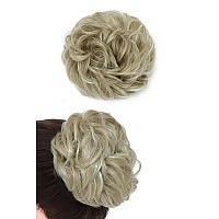 Rose Bud Messy Bun Hair Pieces Scrunchie Hair Bun Extensions Synthetic Chignon Hairpiece For Women Hair Updos Pale Ash Blonde