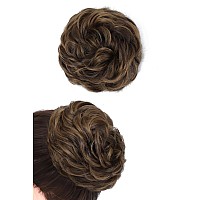 Rose Bud Messy Bun Hair Pieces Scrunchie Hair Bun Extensions Synthetic Chignon Hairpiece For Women Hair Updos Chocolate Brown