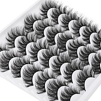 Wiwoseo False Eyelashes Natural Wispy Fluffy Cat Eye Lashes 16Mm Faux Mink Lashes Crossed Strip Eye Lashes 14 Pairs Pack