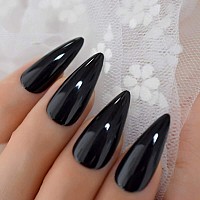 Sharp Pointed Fake Nails Black Gelnails Mediumlong Size Real Stiletto Point Acrylic Nail Tips 24