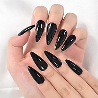 Sharp Pointed Fake Nails Black Gelnails Mediumlong Size Real Stiletto Point Acrylic Nail Tips 24