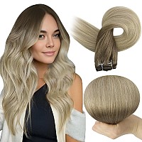 Full Shine 22 Inch Weft Hair Extensions For Women Sew In Extensions Straight Hair Balayage Hair Weft Extensions Ash Brown To Pla