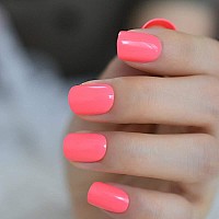 Neon Short Nails Summer Color Fake Nails Deep Pink Ladies Bright Color Designed Abs Material Fingernails With Adhesive Tabs