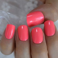 Neon Short Nails Summer Color Fake Nails Deep Pink Ladies Bright Color Designed Abs Material Fingernails With Adhesive Tabs