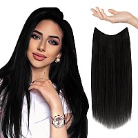 Sunny Wire Hair Extensions Black Invisible Wire Real Human Hair Extensions Jet Black Fish Line Hair Extensions Black Hair Piece