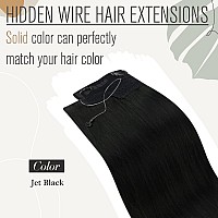 Sunny Wire Hair Extensions Black Invisible Wire Real Human Hair Extensions Jet Black Fish Line Hair Extensions Black Hair Piece