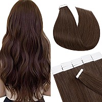 Sego Tape In Hair Extensions Human Hair 16 Inch Medium Brown 20Pcs 50G Straight Natural 100 Remy Rooted Seamless Skin Weft Invi