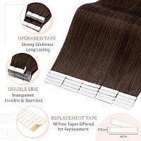 Sego Tape In Hair Extensions Human Hair 16 Inch Medium Brown 20Pcs 50G Straight Natural 100 Remy Rooted Seamless Skin Weft Invi