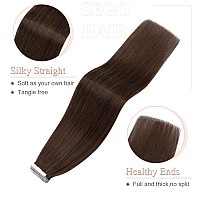 Sego Tape In Hair Extensions Human Hair 16 Inch Medium Brown 20Pcs 50G Straight Natural 100 Remy Rooted Seamless Skin Weft Invi