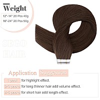 Sego Tape In Hair Extensions Human Hair 16 Inch Medium Brown 20Pcs 50G Straight Natural 100 Remy Rooted Seamless Skin Weft Invi