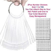 Jassins 150 Pcs Nail Swatch Sticks With Ring And Number Posted Clear Fanshaped Nail Art Polish Practice Display Tips Nail Samp